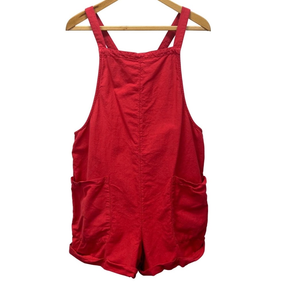 ONeill Red Linen‎ Blend Shortalls Shortall VTG Y2K Women's XL Pockets Romper